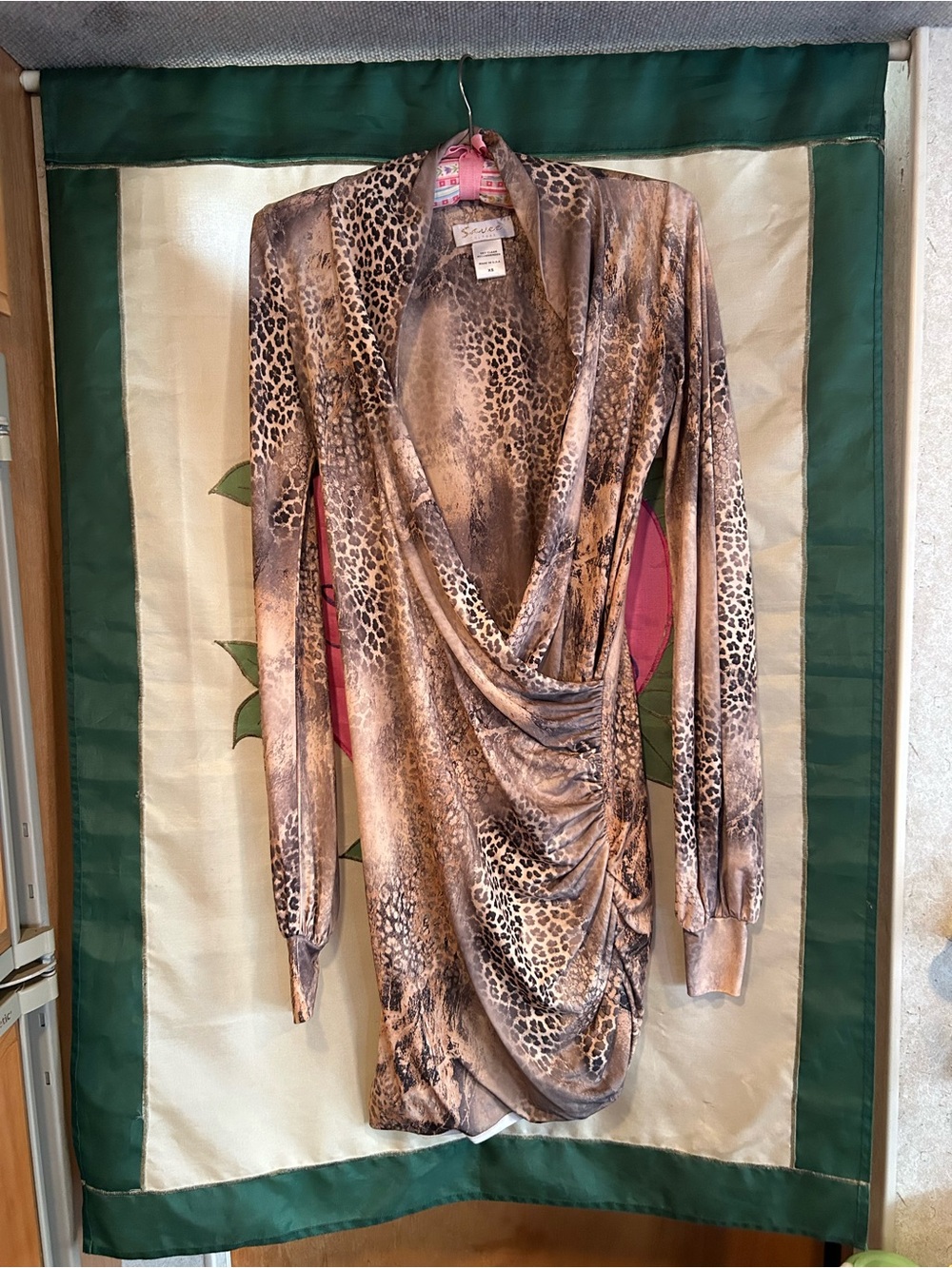Brown Leopard Print Draped Long-Sleeve Tunic